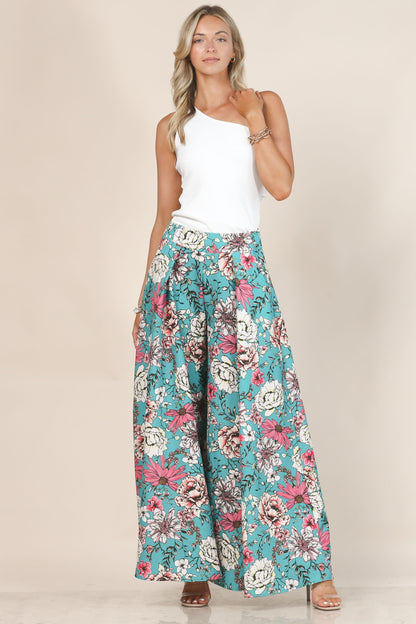 Fresh Bouquet Flower Print Wide Leg Palazzo Pants