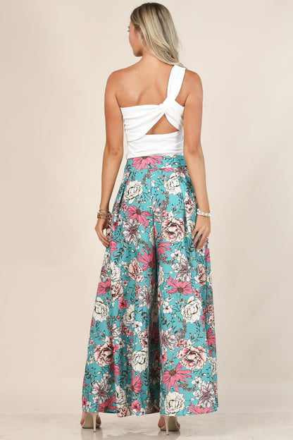 Fresh Bouquet Flower Print Wide Leg Palazzo Pants