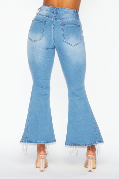 Rhinestone Fringe Bottom Jeans - SASHAY COUTURE BOUTIQUE Bottoms