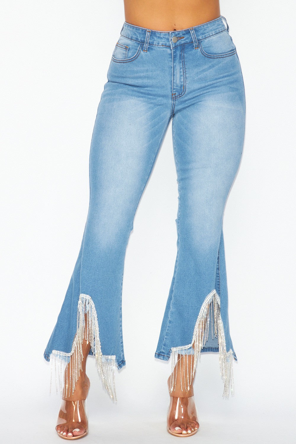 Rhinestone Fringe Bottom Jeans - SASHAY COUTURE BOUTIQUE Bottoms