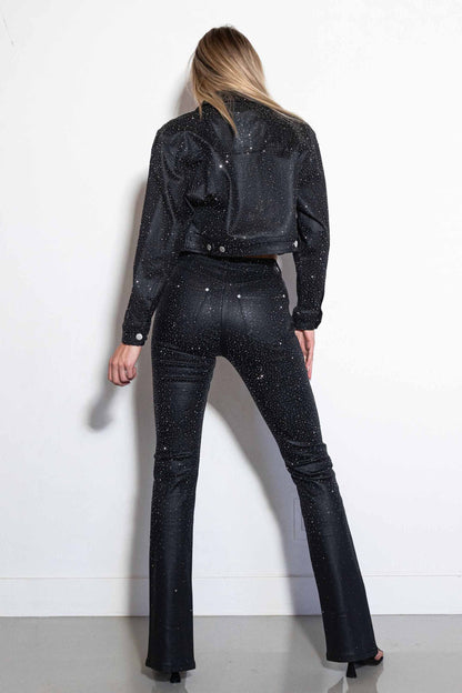 All-Over Rhinestones Cropped Coated Jacket