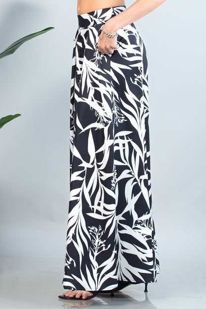 Palm Leaves Print Wide Leg Palazzo Pants