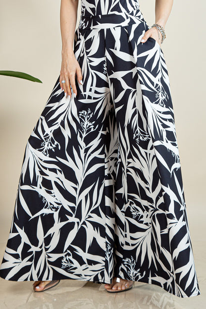 Palm Leaves Print Wide Leg Palazzo Pants