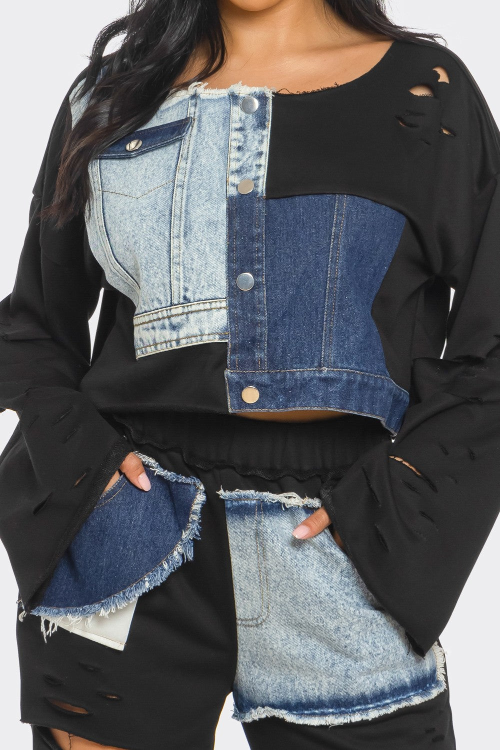 Distressed Denim Patchwork Set Ships