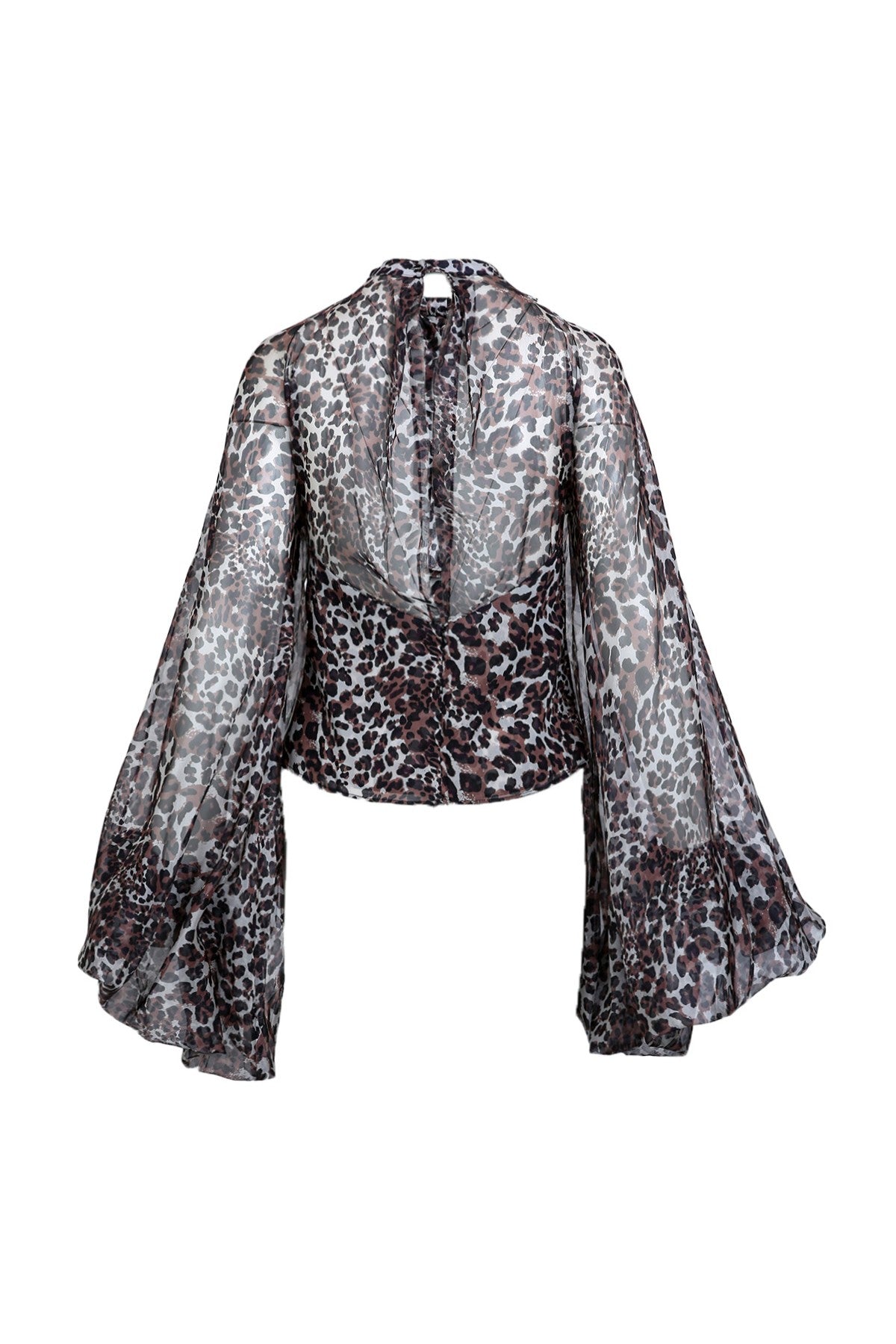 Leopard Printed Ruffle Necktie Chiffon Blouse