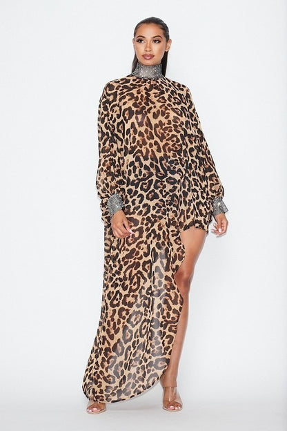 Leopard Print and Rhinestone Asymmetrical Top
