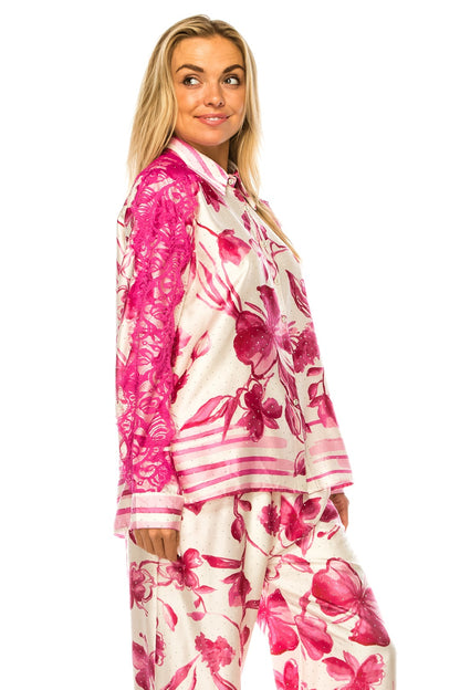 Printed Two Piece with Rhinestones and Lace