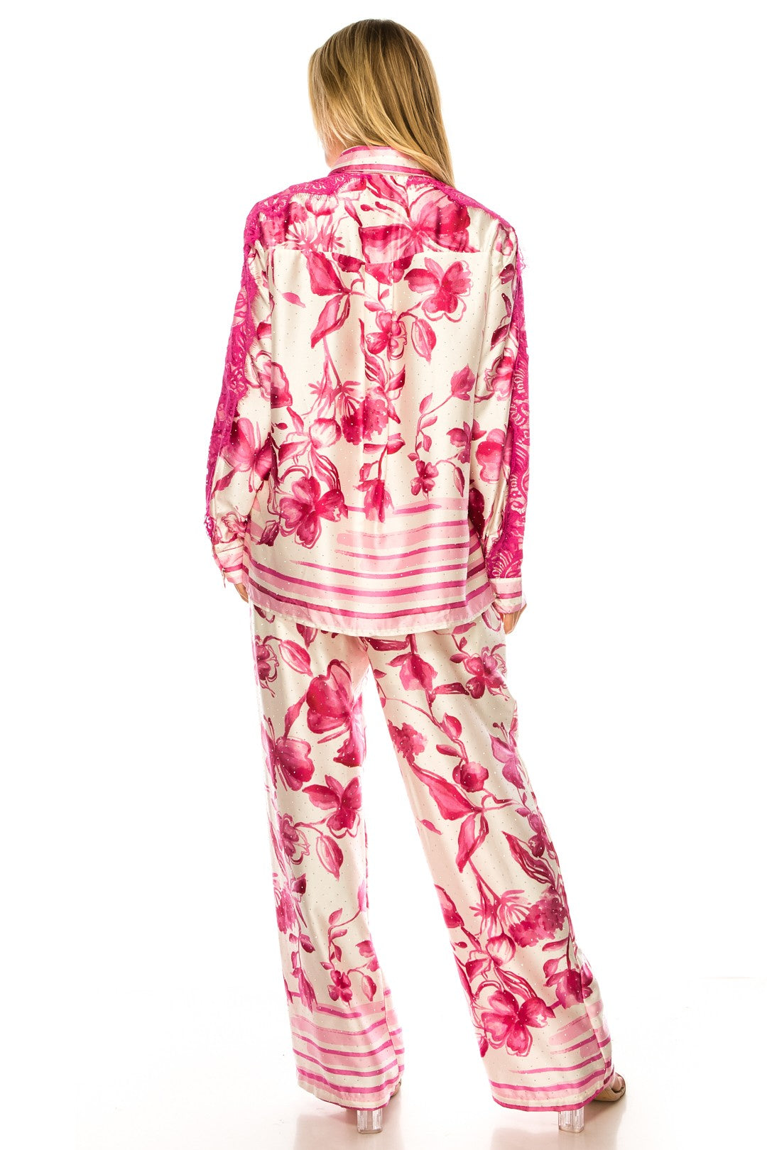 Printed Two Piece with Rhinestones and Lace