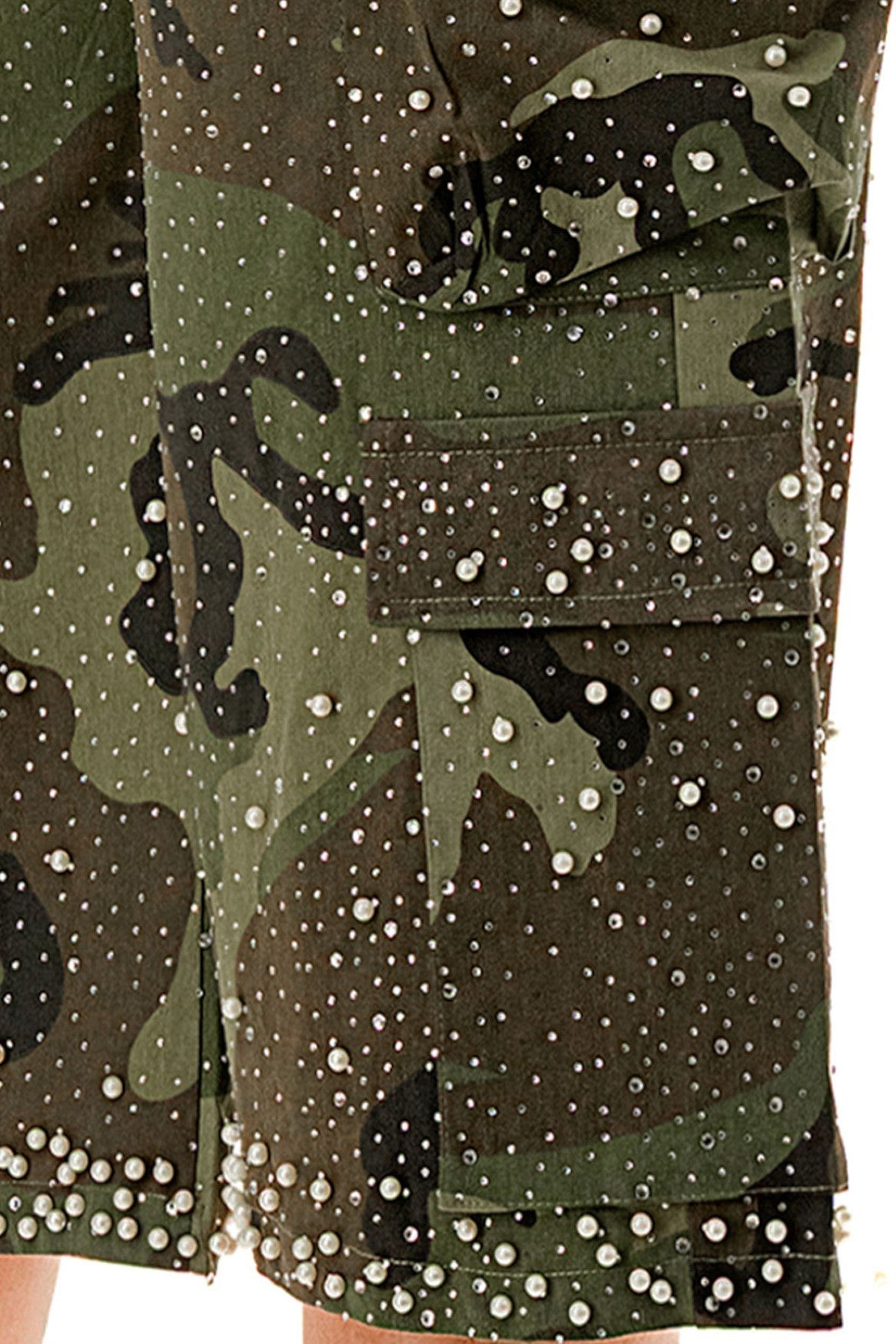 Rhinestone & Pearl Camo Cargo Bermuda Shorts (Curvy)