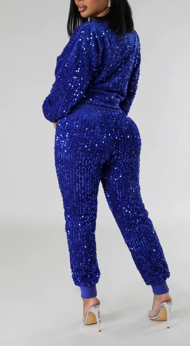 High Waist Sequins Jogger Set - SASHAY COUTURE BOUTIQUE Apparel & Accessories