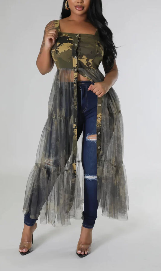 Camo Inspired Tulle Top - SASHAY COUTURE BOUTIQUE Tops