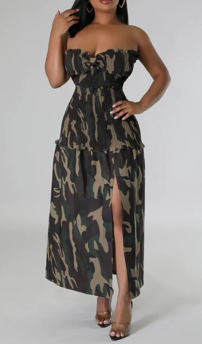 Camo Print Midi w/Slit - SASHAY COUTURE BOUTIQUE Dresses