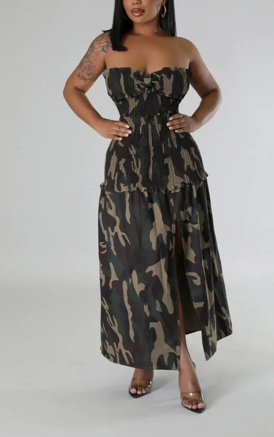 Camo Print Midi w/Slit - SASHAY COUTURE BOUTIQUE Dresses