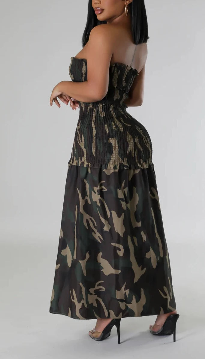 Camo Print Midi w/Slit - SASHAY COUTURE BOUTIQUE Dresses