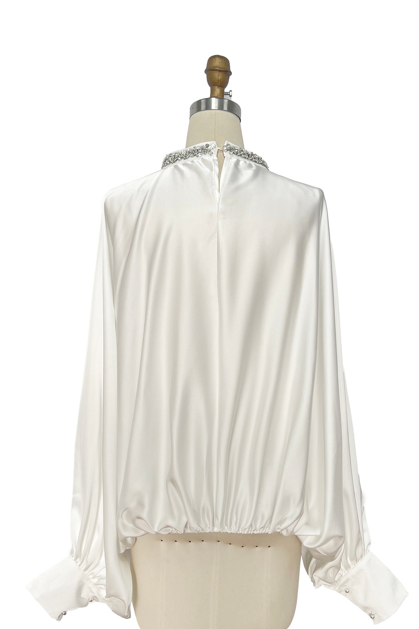 Satin Blouse with Rhinestone Collar