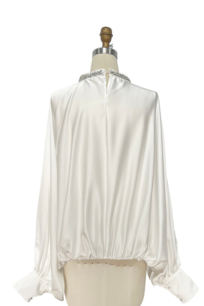 Satin Blouse with Rhinestone Collar