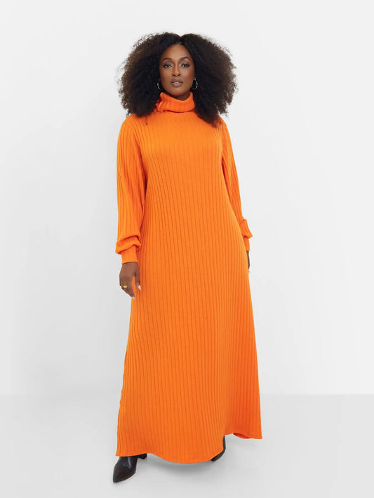 Ribbed Turtleneck Oversized Maxi Dress - SASHAY COUTURE BOUTIQUE Dresses