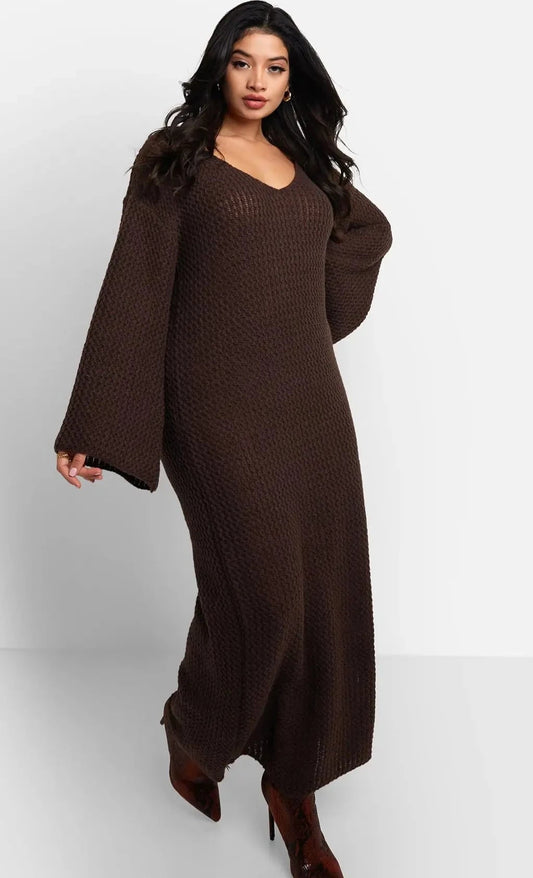 Knit Off Shoulder Maxi Oversized Dress - SASHAY COUTURE BOUTIQUE Dresses