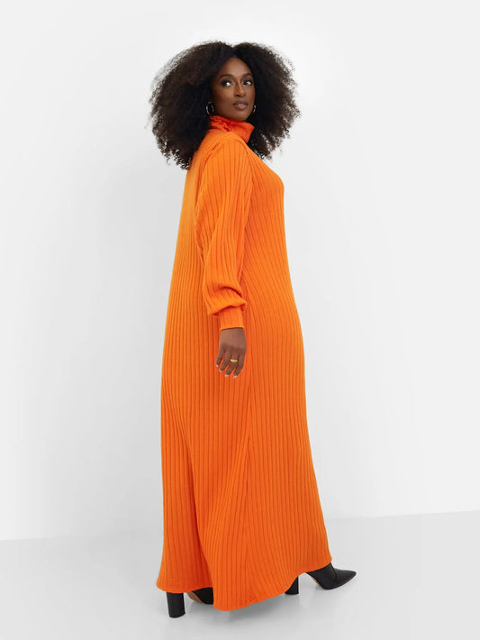 Ribbed Turtleneck Oversized Maxi Dress (Curvy) - SASHAY COUTURE BOUTIQUE Dresses