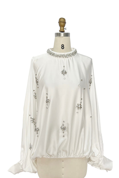 Satin Blouse with Rhinestone Collar
