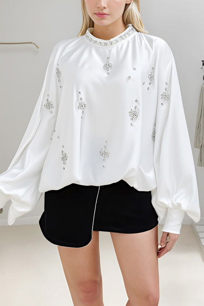 Satin Blouse with Rhinestone Collar