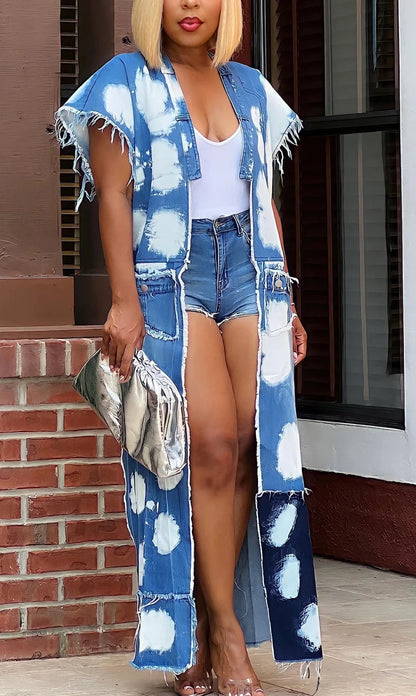 (RE-STOCKED) Bleached Out Maxi Denim Cardigan - SASHAY COUTURE BOUTIQUE Outerwear