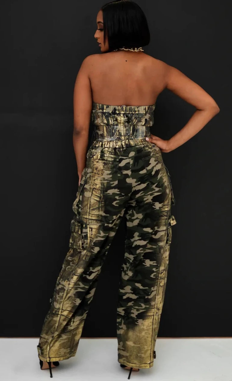 A Touch of Glamour Camo Jumpsuit - SASHAY COUTURE BOUTIQUE Jumpsuits & Rompers