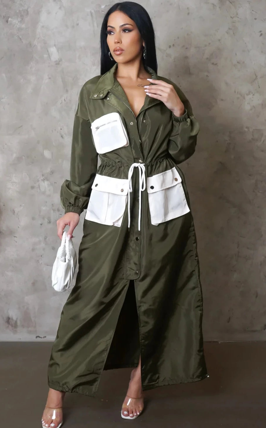 Army Green Maxi w/Cargo Pockets - SASHAY COUTURE BOUTIQUE Dresses