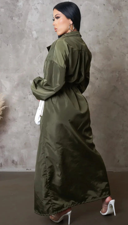 Army Green Maxi w/Cargo Pockets - SASHAY COUTURE BOUTIQUE Dresses