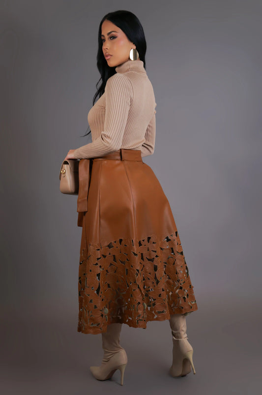 Vegan Leather Cutout Design Midi Skirt (Ships 10/31)