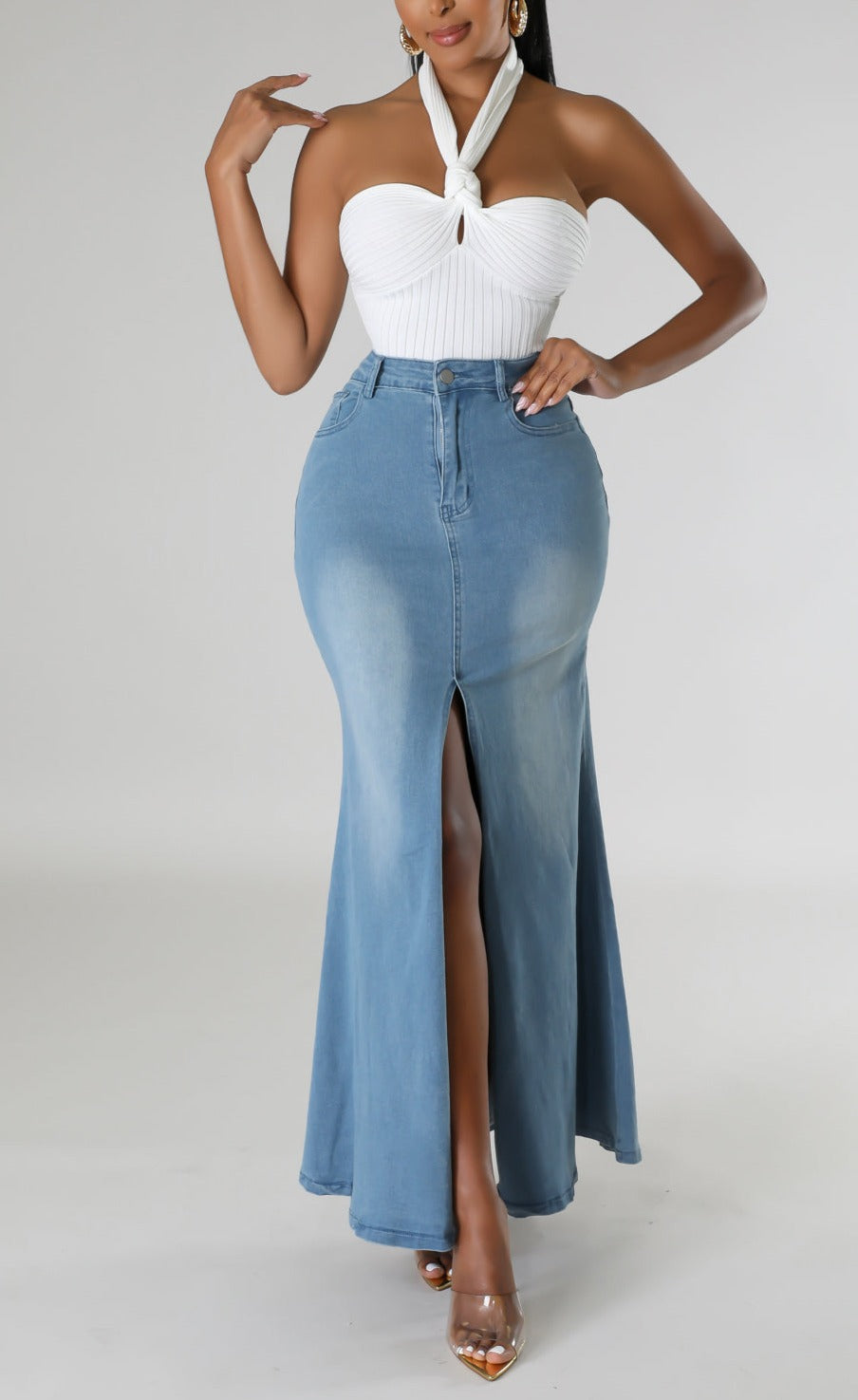 Silhouette Denim Maxi Skirt (Ships 08/08) - SASHAY COUTURE BOUTIQUE Bottoms