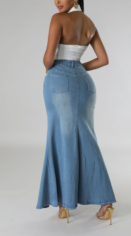 Silhouette Denim Maxi Skirt (Ships 08/08) - SASHAY COUTURE BOUTIQUE Bottoms