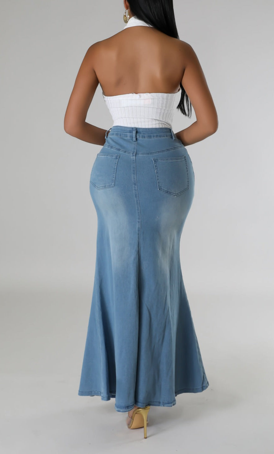 Silhouette Denim Maxi Skirt (Ships 08/08) - SASHAY COUTURE BOUTIQUE Bottoms