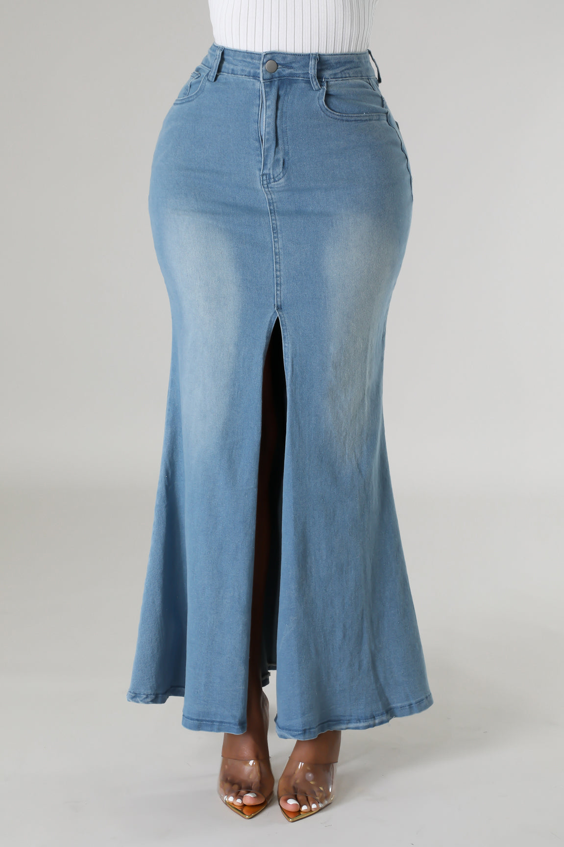 Silhouette Denim Maxi Skirt (Ships 08/08) - SASHAY COUTURE BOUTIQUE Bottoms