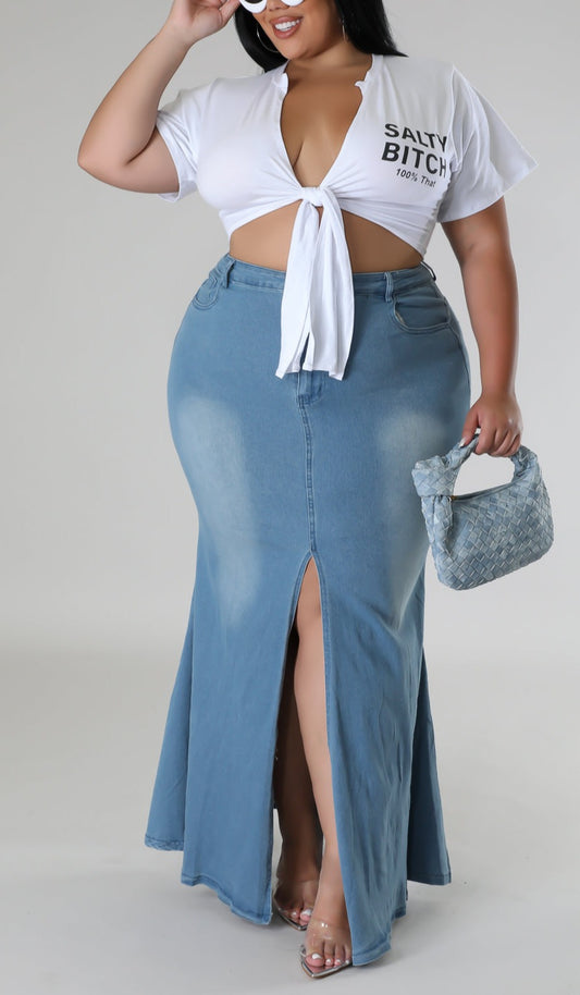 Silhouette Denim Maxi Skirt (Curvy) - SASHAY COUTURE BOUTIQUE Plus