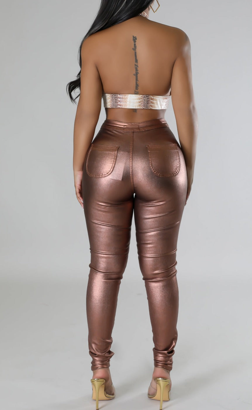 Metallic Mocha Pants - SASHAY COUTURE BOUTIQUE