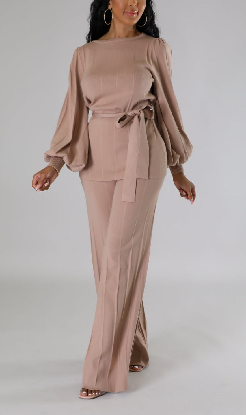 CoCo Tan Pants Set - SASHAY COUTURE BOUTIQUE Two Piece