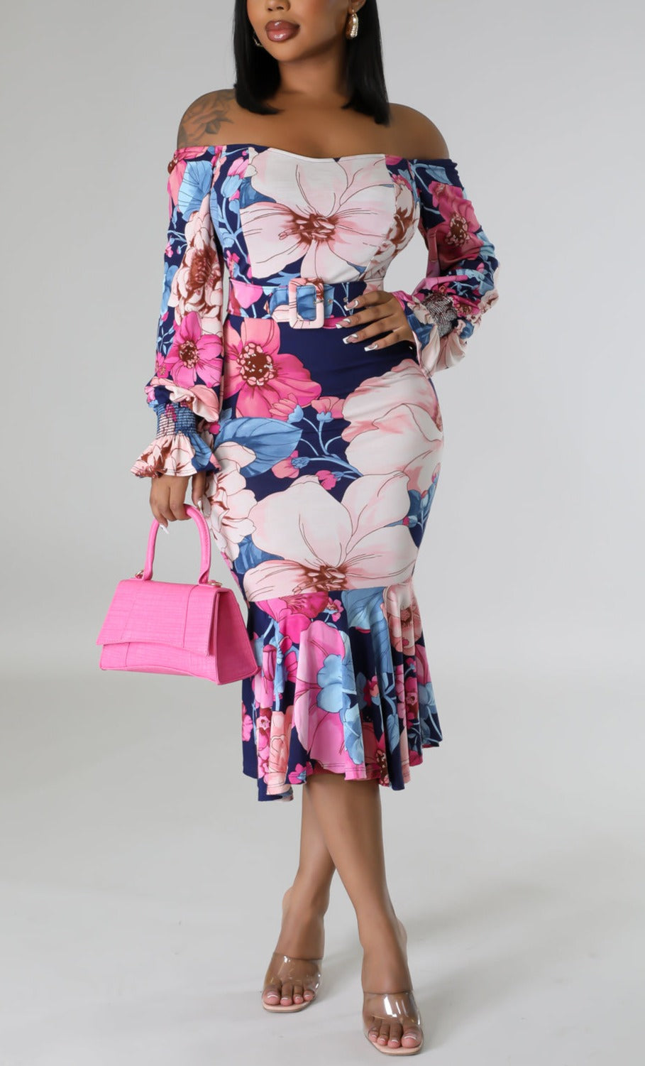 Floral Multi Midi Dress - SASHAY COUTURE BOUTIQUE Curvy Dresses
