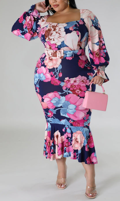Floral Multi Midi Dress (Curvy) - SASHAY COUTURE BOUTIQUE Curvy Dresses