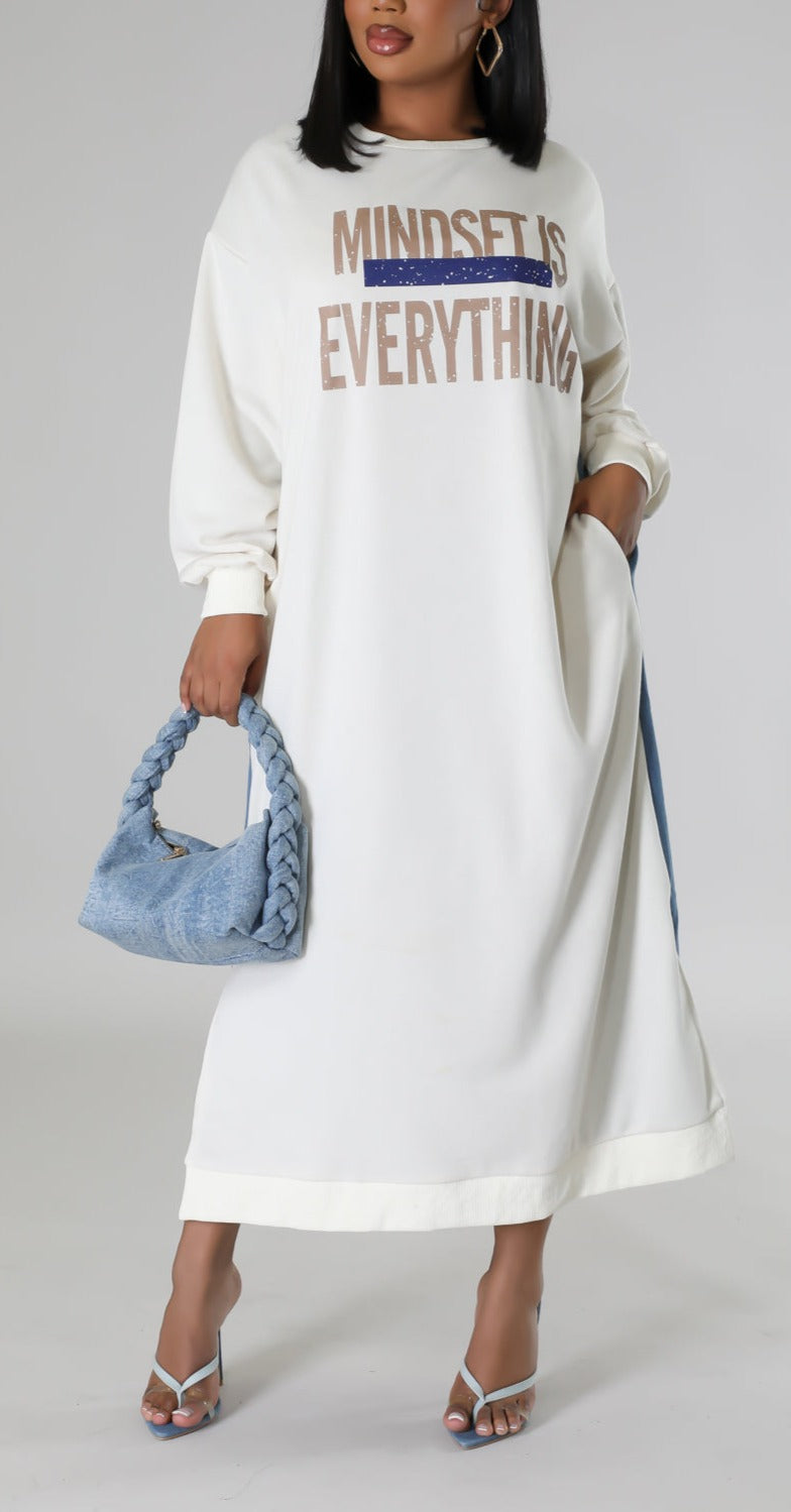 Mindset Is Everything Half Denim Midi - SASHAY COUTURE BOUTIQUE Dresses