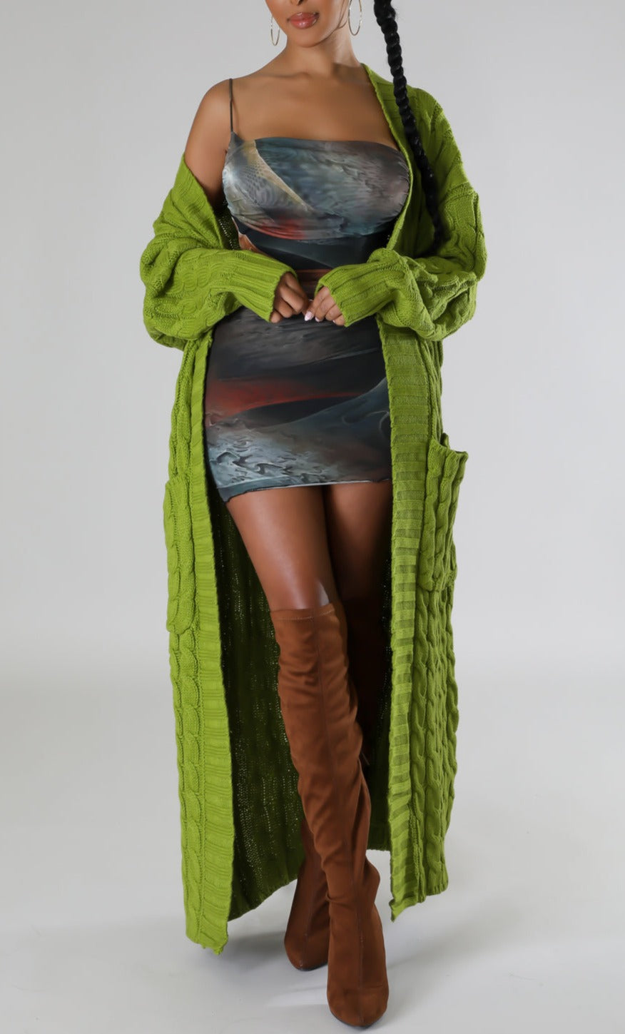 Moss Olive Cable Knit Cardigan - SASHAY COUTURE BOUTIQUE Coats & Jackets