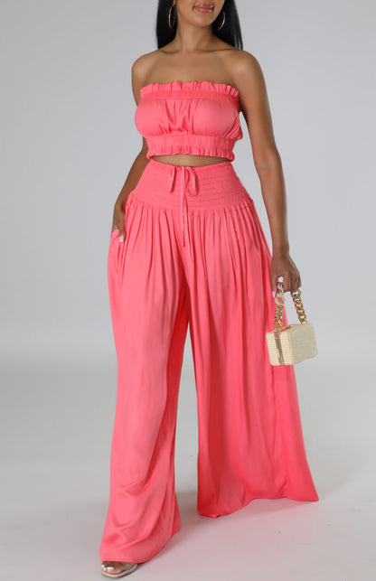 Tube Top and Wide Leg Pants Set - SASHAY COUTURE BOUTIQUE Apparel & Accessories