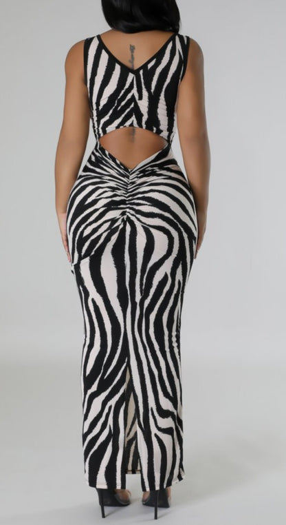 Zebra Print Fitted Maxi