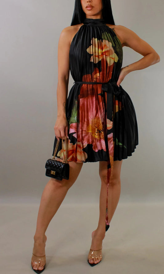 Pleated Halter Mini Dress