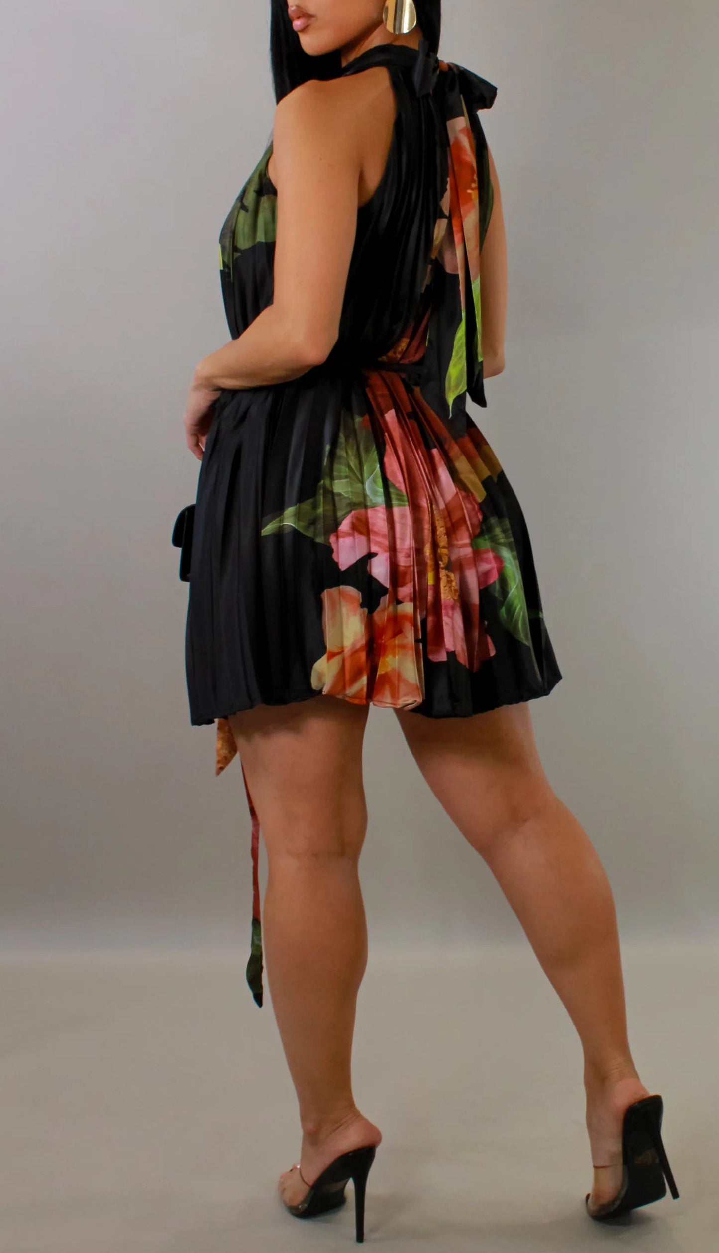 Pleated Halter Mini Dress