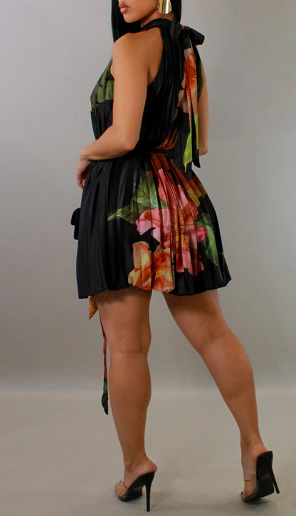 Pleated Halter Mini Dress