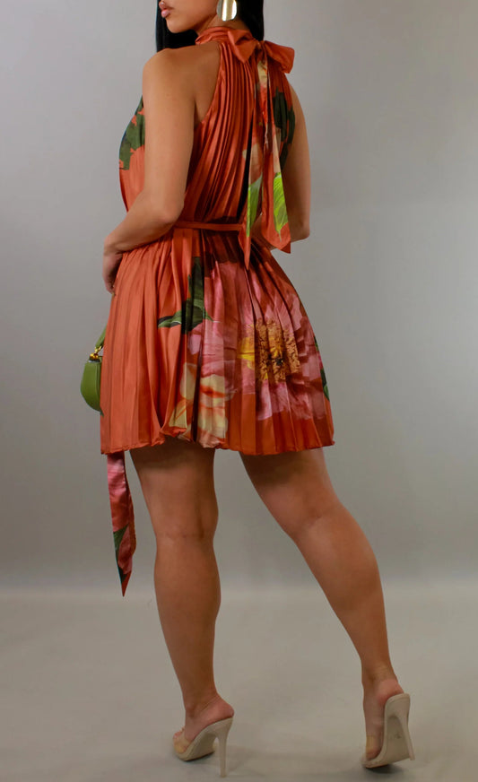 Pleated Halter Mini Dress