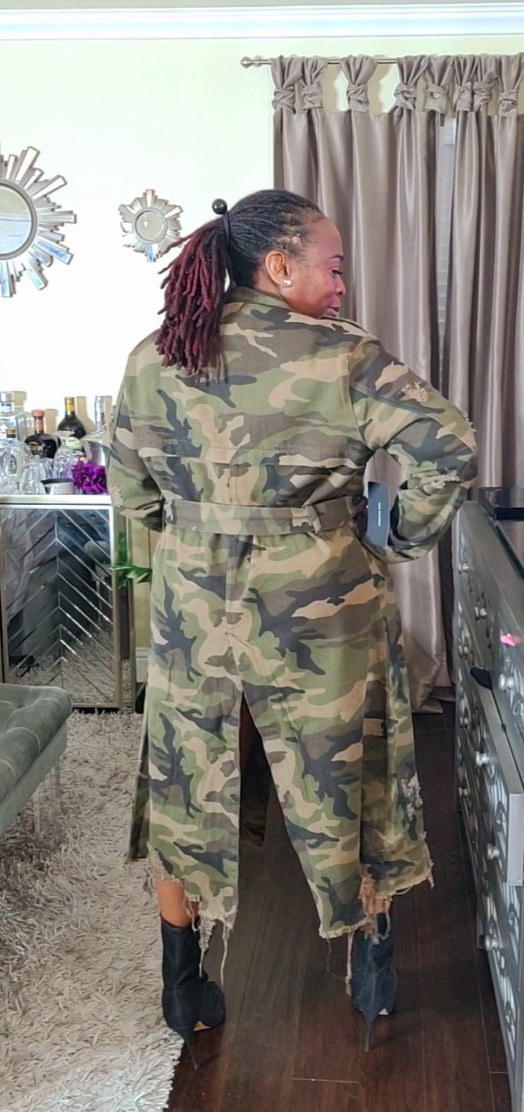 Jazzy Camo Trench Coat - SASHAY COUTURE BOUTIQUE Outerwear