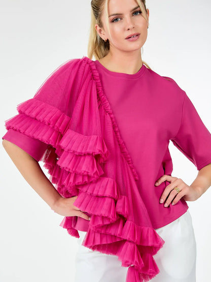 Cascade Ruffled Sleeve Top