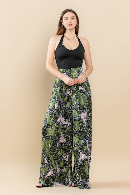 PRINTED HIGH WAIST WIDE LEGGED PANTS